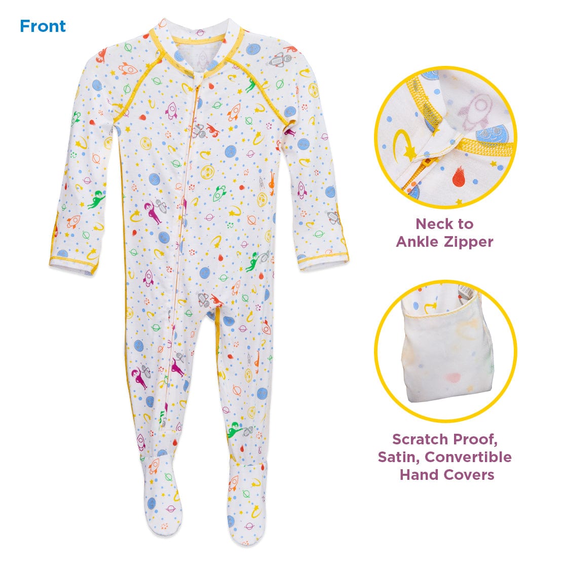 “Eczema Baby Pajama Sleep Suit with no scratch mittens and irritation free seams made from TENCEL Prevent scratching during sleep”