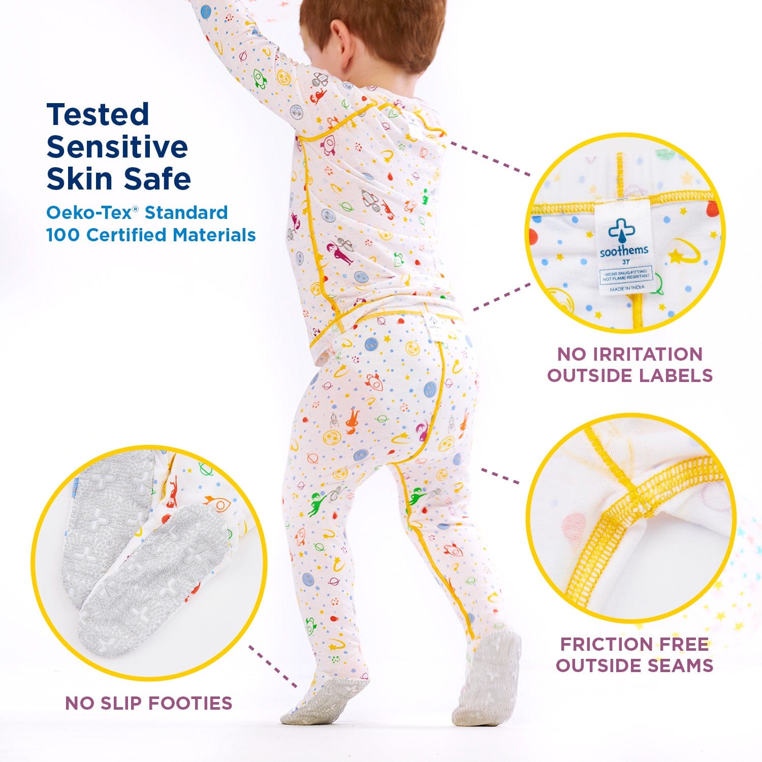 “Toddler and Children Eczema Sleepwear Shirt and Leggings made from TENCEL with irritation free seams for boy and girls with Sensitive Skin and Sensory Disorder”