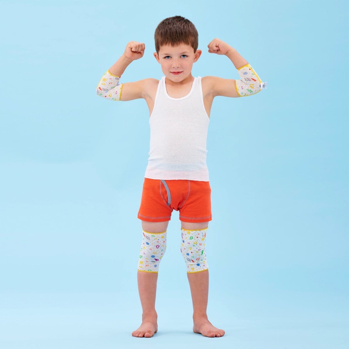 “Eczema Child Sleeves bandages are made from TENCEL with Zinc oxide and irritation free seams for boy and girls with Sensitive Skin and eczema contact dermatitis in the creases of the arms at the elbow and legs in the knees”