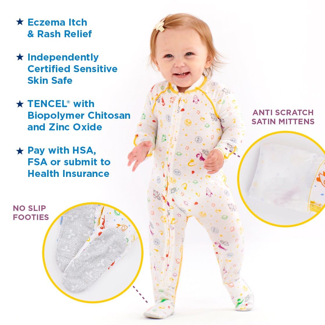 “Eczema Baby Sleep Suit Pajamas with anti scratch mittens and footies Control leg, knee, ankle and foot itching at Night”
