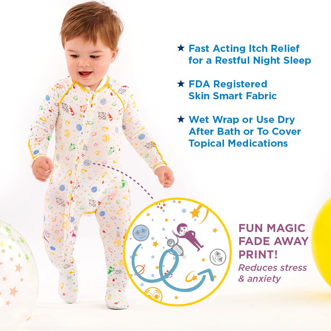 “Eczema Baby Sleepwear and Clothing Stops Scratching with no scratch mittens at Night”