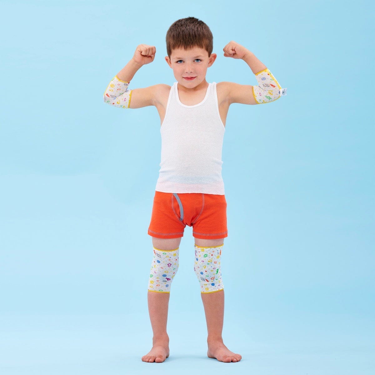 “Eczema Child Sleeves bandages are made from TENCEL with Zinc oxide and irritation free seams for boy and girls with Sensitive Skin and eczema contact dermatitis in the creases of the arms at the elbow and legs in the knees” 